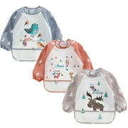 HaimoBurg 3Pcs Long Sleeved Bib, Waterproof, Toddler Bib with Sleeve, 6-36 Months