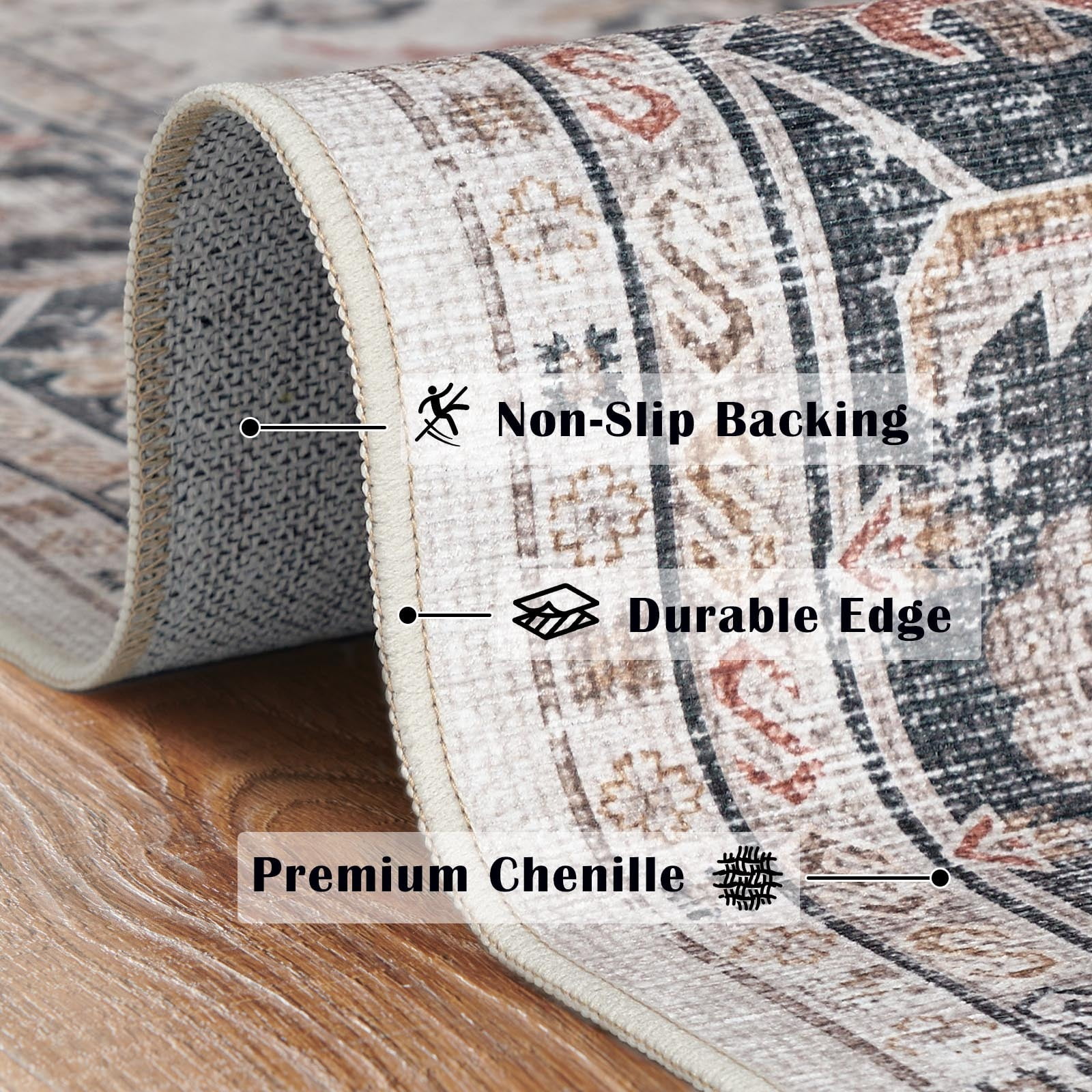 RUGKING Area Rugs 6X9 Taupe Vintage Persian Rug Floor Cover Low-pile Rug Traditional Floral Print Indoor Mat for Bathroom Doormat Bedroom Living Room