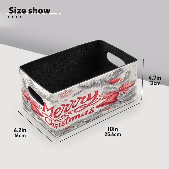 BZSMCE Shelf Baskets Christmas Elegant Bell and Bowknot Pattern Storage Cube Bins 10.1*6.3*4.7in Set of 2