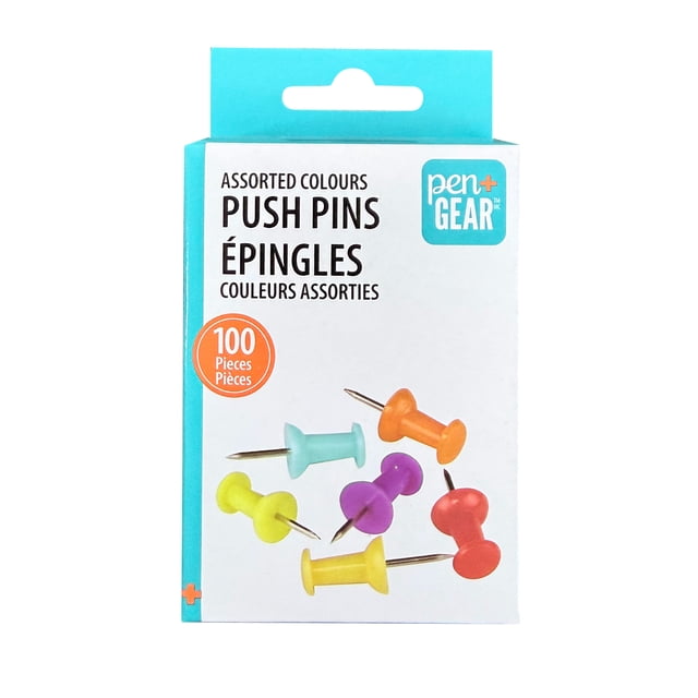 Pen+Gear Assorted Colours Push Pins 100 Count for Wall, Bulletin Board & Cork Board