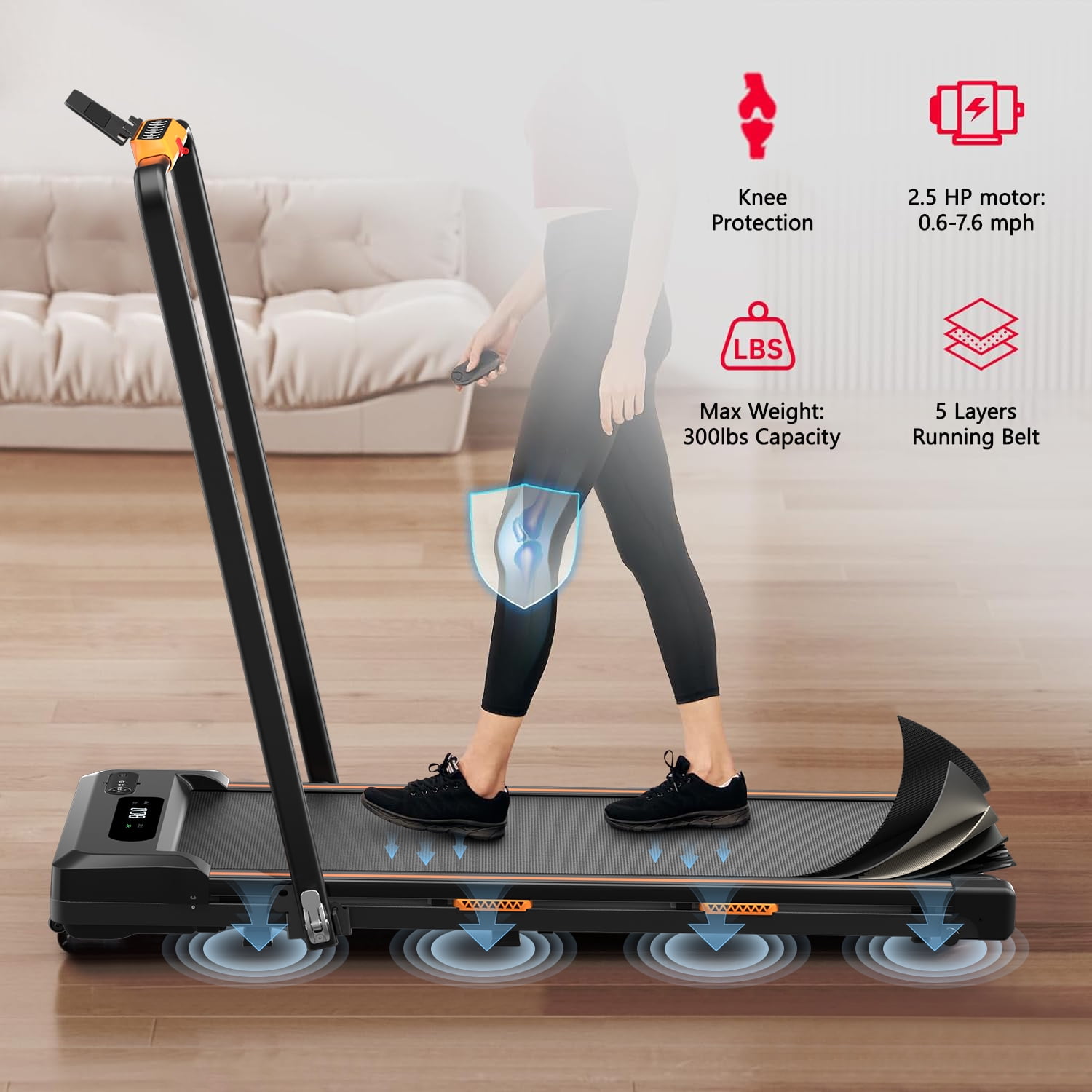 FINATI Under Desk Treadmill, Walking Pad for Home and Office, 2 in 1 Portable Walking Pad Treadmill,2.5 HP Portable Walking Jogging Running Machine with Remote Control and LED Display