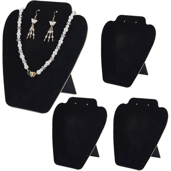 4Pcs Necklace Bust Display Stand 8.2x7.3 Inch Velvet & Wood Black Jewelry Easel Display Stand Necklace Chain Holder Organizer Rack for Selling Retail Stores Trade Shows Photography Props