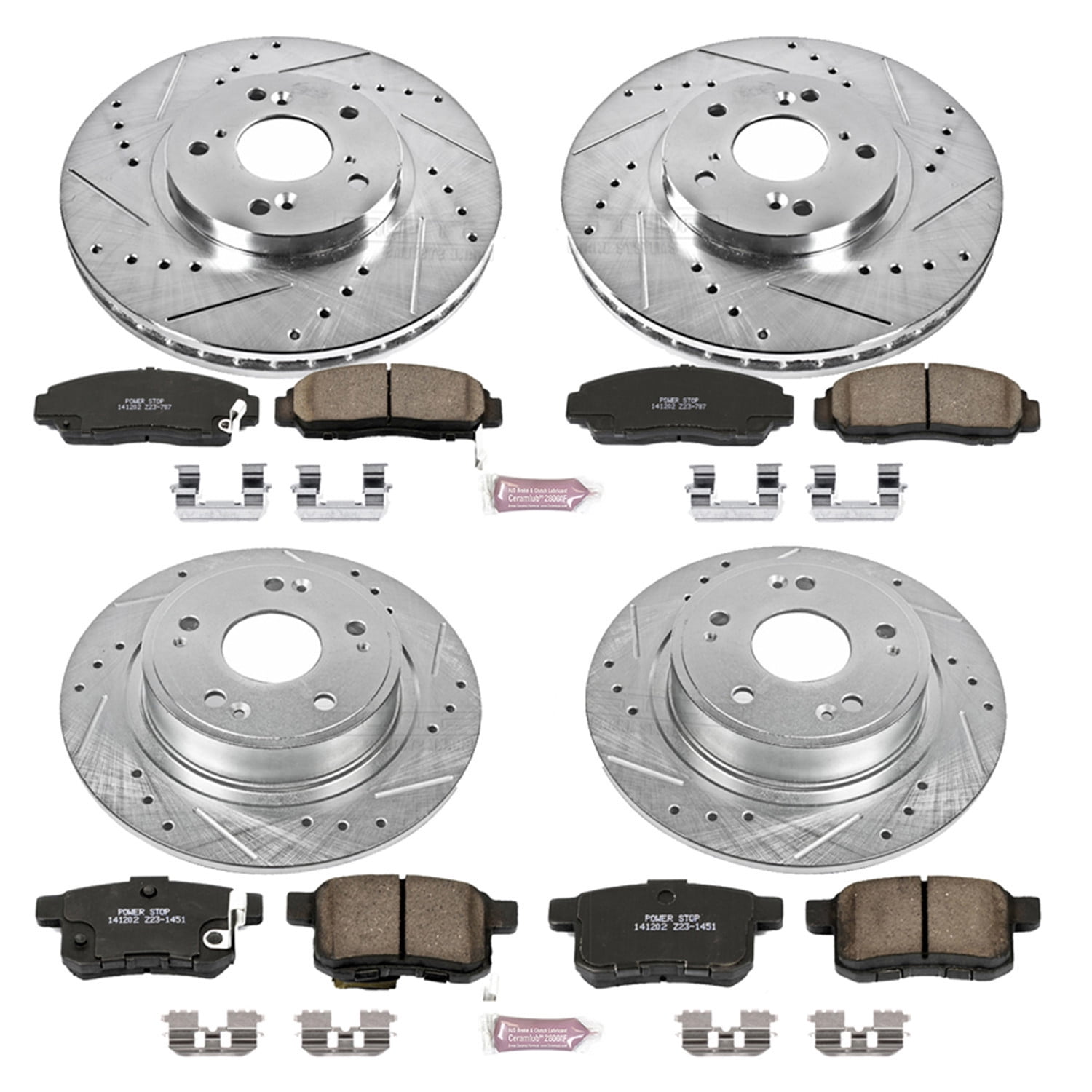 PowerStop Front and Rear Z23 Evolution Sport Carbon-Fiber Ceramic Brake Pad and Drilled & Slotted Rotor Kit Fits: HONDA Select Models K5935