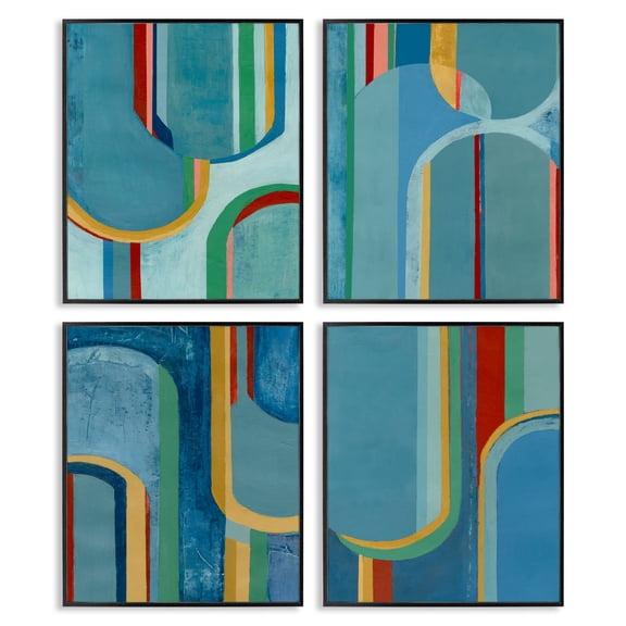 Stupell Industries Blue Wavy Arch Shapes Abstract Painting Black Framed Art Print Wall Art, 11 x 14, Set of 4