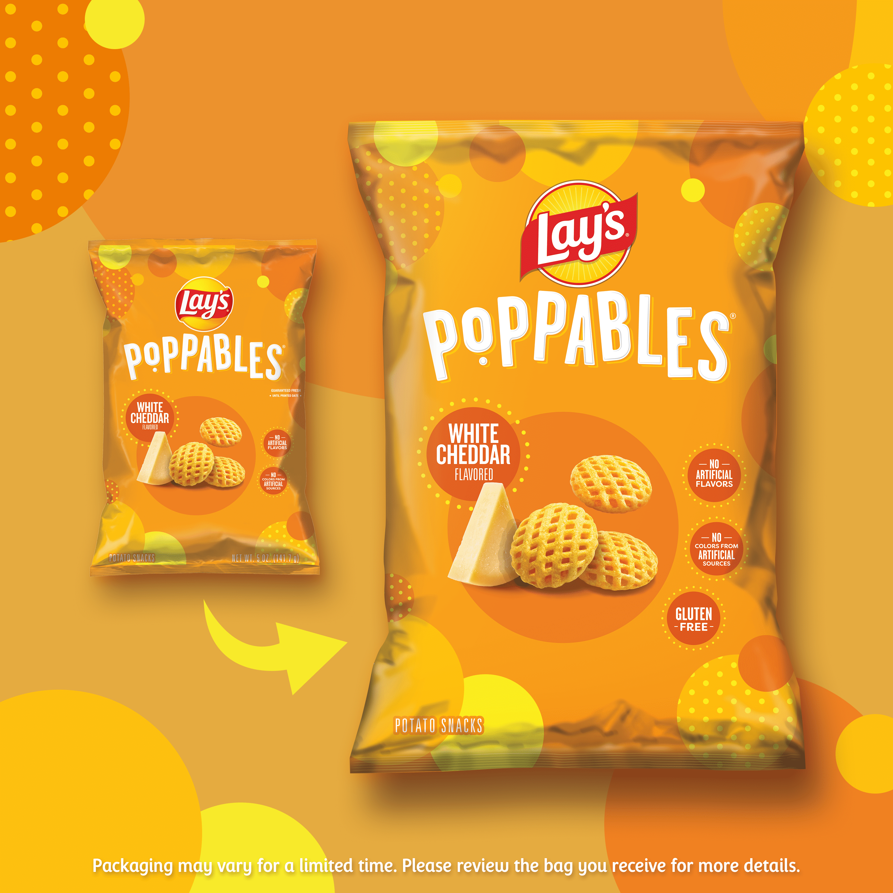 Lay's Poppables White Cheddar Flavored Potato Snack Chips, 5 Oz Bag