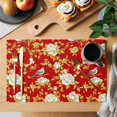 thumbnail image 2 of Yellow Red Flowers Placemats Set of 8 Spring Floral Bird Luxury Place Mats Indoor Wipeable Table Mats Washable Cloth Dining Table Placemats for Kitchen Holiday Party Home Decor 13x19 Inch, 2 of 9