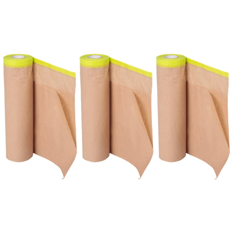 Pre-Taped Masking Paper for Painting, 18 Inchx50 Feet Paint Masking Paper, Tape and Drape Painters Paper, (3 Rolls)