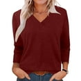 thumbnail image 4 of Miluxas Women's V Neck 3/4 Sleeve Tops Casual Pullover T Shirts Summer Basic Loose Fit Tunic Shirts Red XL(XL), 4 of 8
