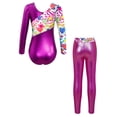 thumbnail image 3 of iiniim Kids Girls 2 Piece Gymnastics Outfits Shiny Long Sleeve Leotards with Athletic Leggings Set Dance Tracksuit, 3 of 7