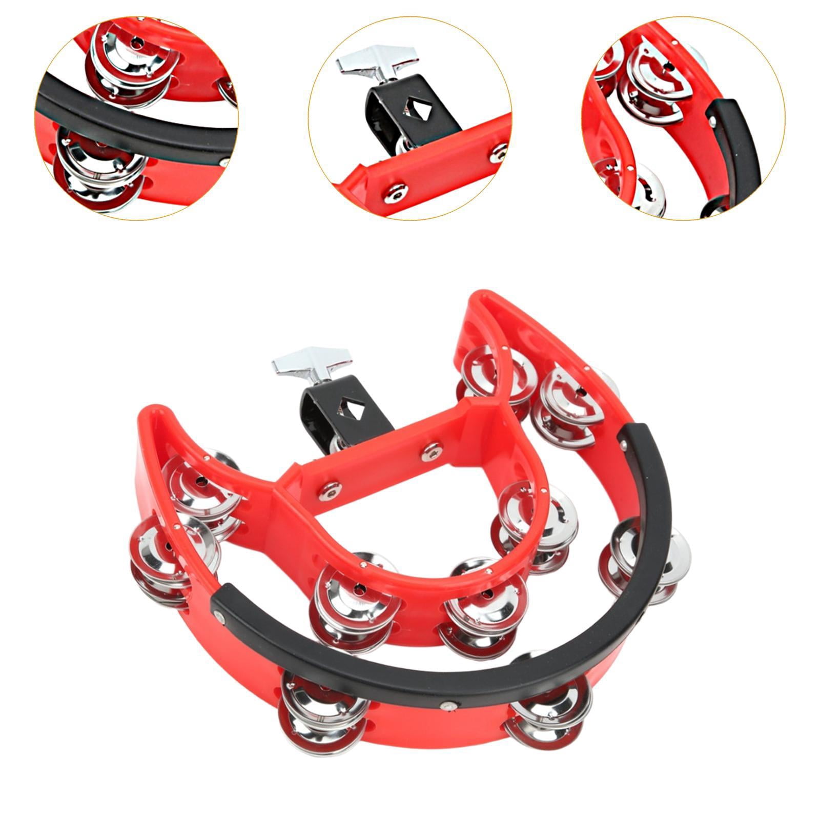 QccHieUs Hi Hat Tambourine Percussion Accessories Metal Shaker Mountable Double Row Bells
