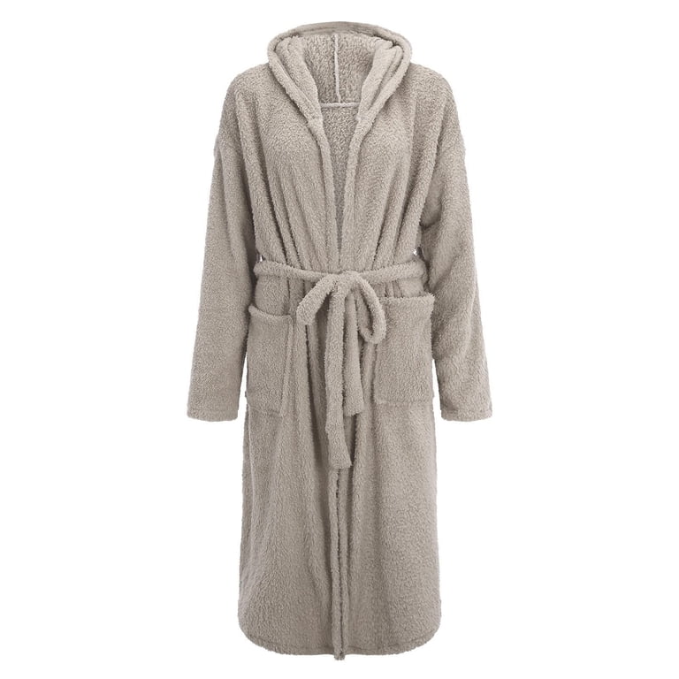knee length dresses for ladies ADR Women's Warm Robe, Plush Fleece Full Length Long Hooded Bathrobe Light Blue Medium