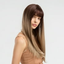 BERON Ombre Light Brown Wig Long Straight Wig Heat Resistant Hight Density Synthetic Wigs for Girls Party or Daily Use Wig Cap Included