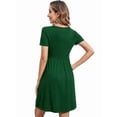 thumbnail image 5 of Women'S Short Sleeve Summer Dress Pleated Loose Swing Knee Length Dresses with Pockets Green M, 5 of 9