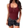 thumbnail image 3 of ANRABESS Women Ribbed Tank Tops Slim Fit Henley Shirts Sleeveless V Neck Button Down Blouse Casual Summer Basic Tees Tops Deep Red M, 3 of 12