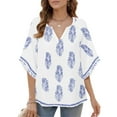 thumbnail image 4 of Womens Boho Tops 3/4 Sleeve V Neck Cotton Tunic Flowy Shirt – Casual Loose Fit Summer Bohemian Peasant Blouse,M, 4 of 5