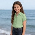 thumbnail image 6 of KyCheLot Boys and Girls Button Shirts Lapel Neck Solid Color Rolled Short Sleeve Shirts Kids Casual Summer Blouses, 6 of 9