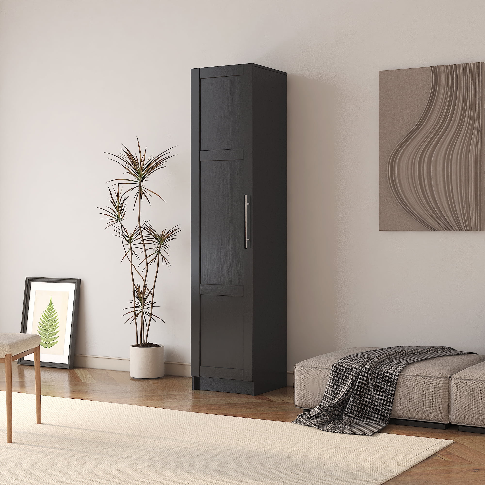 Leumius Kitchen Pantry Cabinet,Wall Mounted Storage Cabinet,Freestanding Storage Cabinet for Kitchen,Dining Room,Bathroom,Living Room,Black