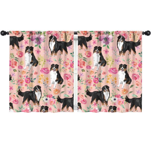 Blackout Kids Curtains,Bernese Mountain Dogs with Flowers Childrens Insulated Curtains Set Of 2,Bedroom Essentials,Toddler Room Decor 52x63in(132x160cm)