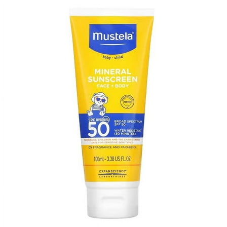 Mustela Mineral Sunscreen, Face   Body, SPF 50, 3.38 fl oz (100 ml)