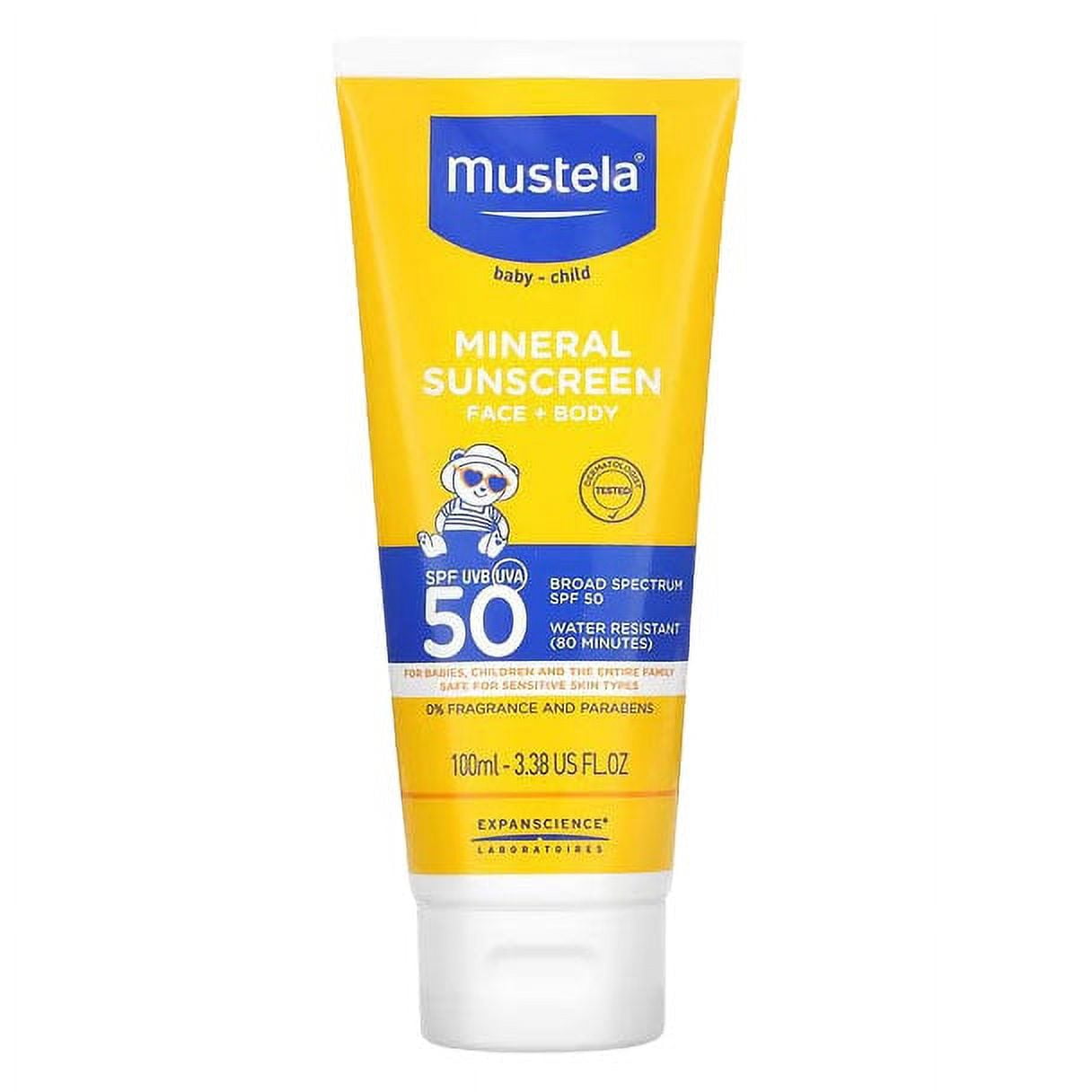 Mustela Mineral Sunscreen, Face + Body, SPF 50, 3.38 fl oz (100 ml)