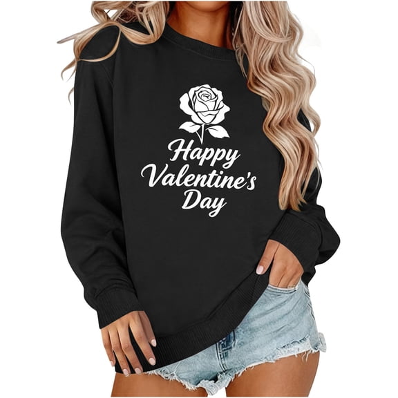 Busydd Valentines Tops for Women Trendy Round Neck Love Heart Print Sweatshirts for Women Casual Comfortable Cotton Womens Spring Tops 2XL