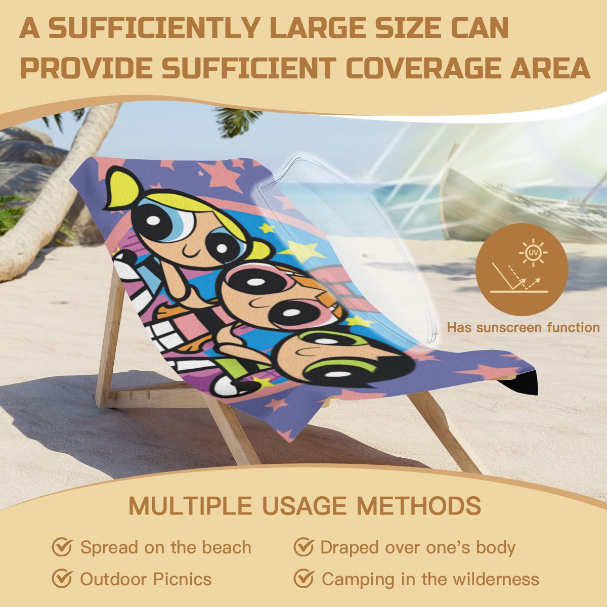 The Powerpuff Girls Beach Towel Gift for Women Girls Boys Teenager Men 30"x60" Quick Drying Microfiber