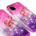 thumbnail image 4 of SPY Case for iPhone 11 Pro Max Liquid Glitter Phone Case Cover Ring Kickstand/Neck Strap with Tempered Glass Screen Protector - Hot Pink/Purple, 4 of 5