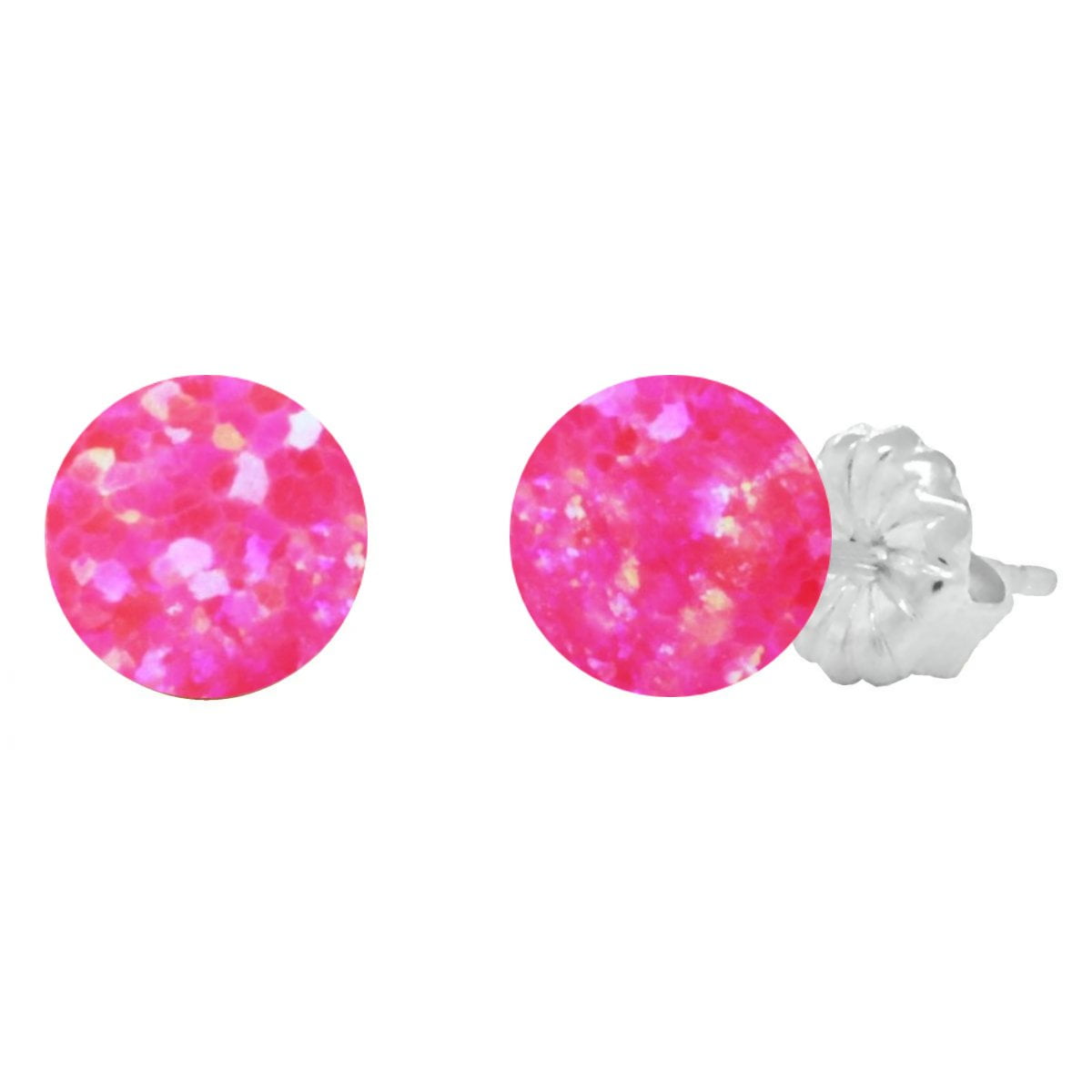Trustmark 14K White Gold Mimosa Pink Synthetic Opal Ball Stud Post Earrings