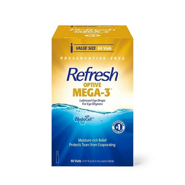 Refresh Optive Mega3 Lubricant Eye Drops NonPreserved Tears, 60
