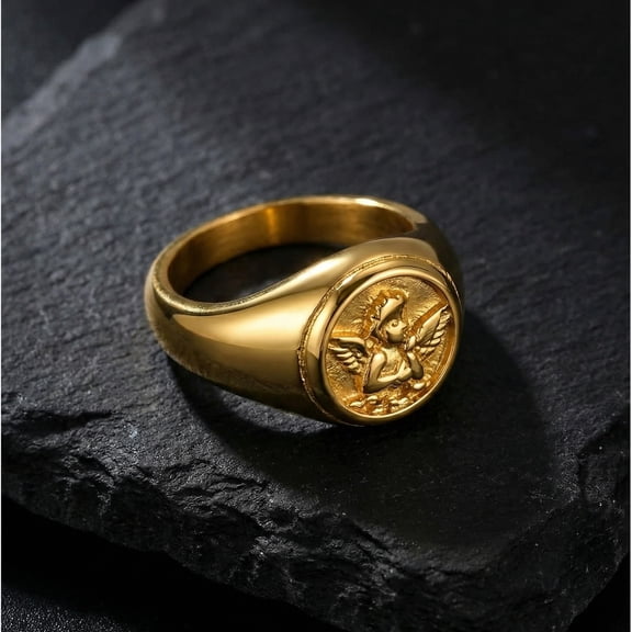 VNOX Gold Stainless Steel Cupid Signet Ring, Size 7 Wide Band Jewelry Gift for Anniversary