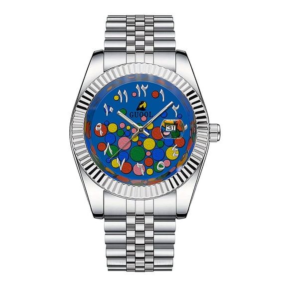 Mens Watch Classic Silver Stainless Steel Colorful Waterproof Quartz Analog Watch Fashion Mens Wrist Watches