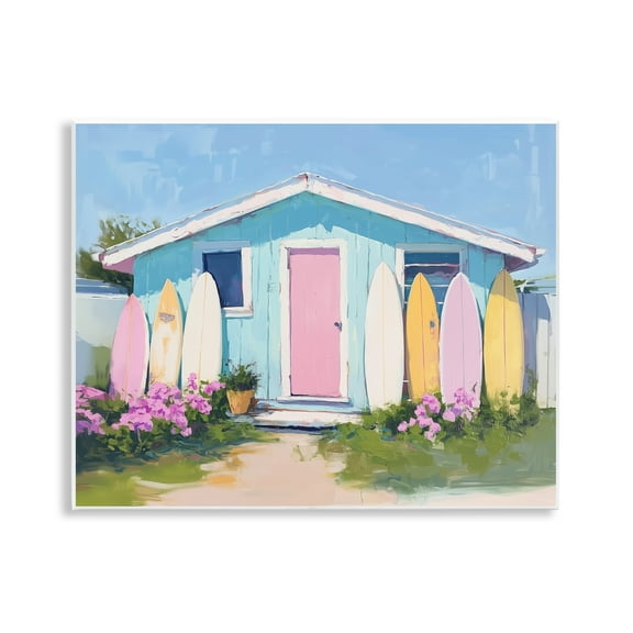 Stupell Industries Cabin with Pastel Surfboards Architecture Painting Unframed Art Print Wall Art, 14 x 11