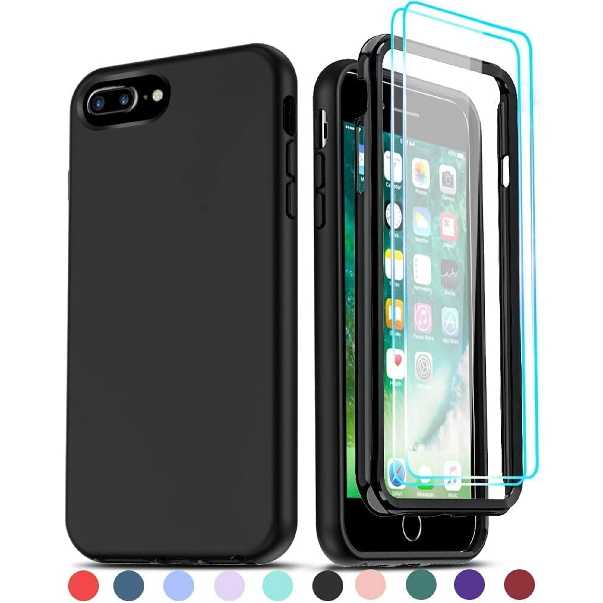 LeYi For iPhone 7 Plus and iPhone 8 Plus Case with [2 x Tempered Glass Screen Protector] for Men Boys, Full-Body Shockproof Soft Silicone Protective Phone Cover Case for iPhone 6s/6 Plus, Black