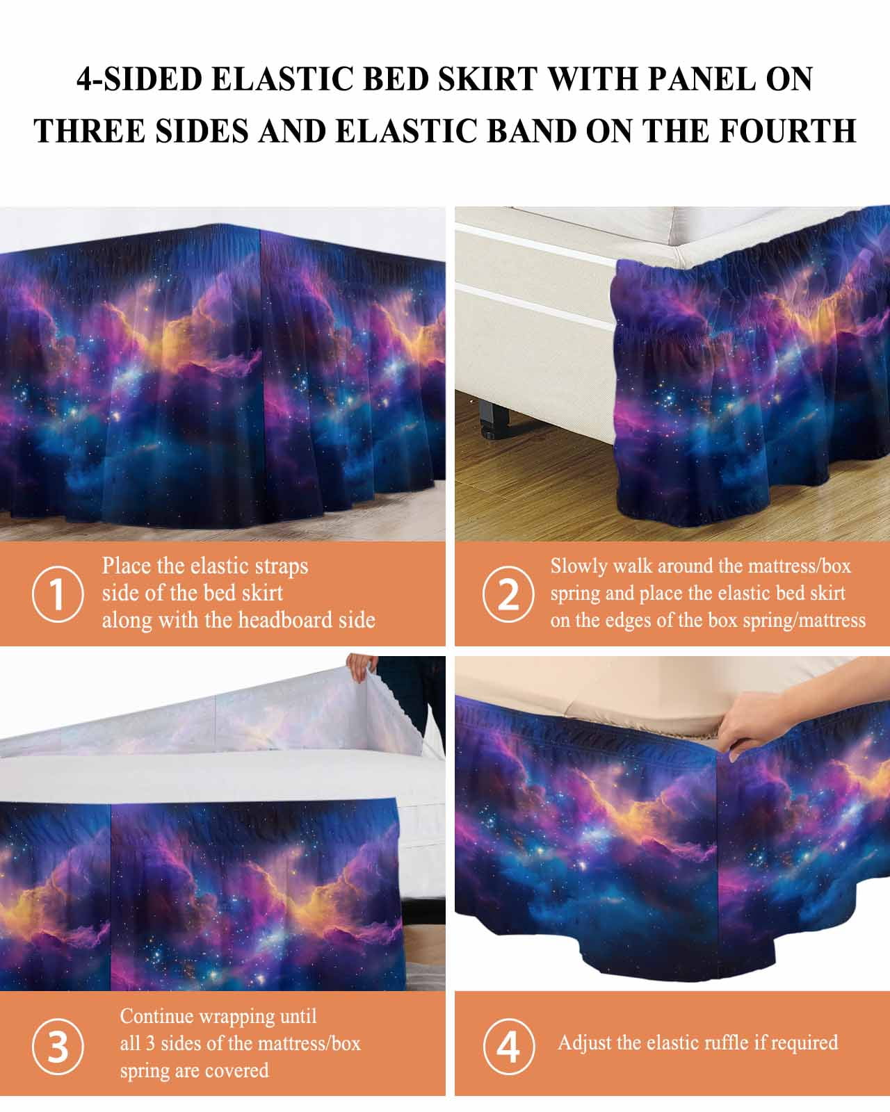 Color Starry Sky Bed Skirt Modernism Night Sky Impressionist Style Bed Skirts Queen Size 18 Inch Drop, Wrap Around Dust Ruffle&nbsp;Bedskirt with Adjustable Elastic Belt for Queen Size Beds