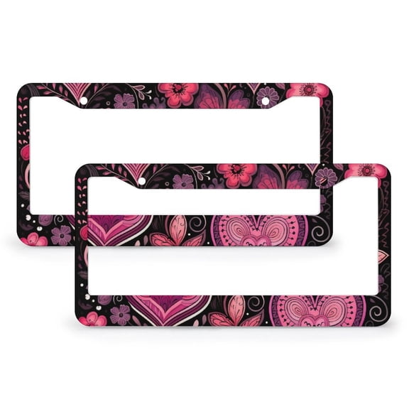 Red Pink Love Heart License Plate Frame 2 PCS Valentines Decorations Car License Plate Frame for Us Standard Vehicles 2 Round Holes Quality Aluminum License Plate Cover