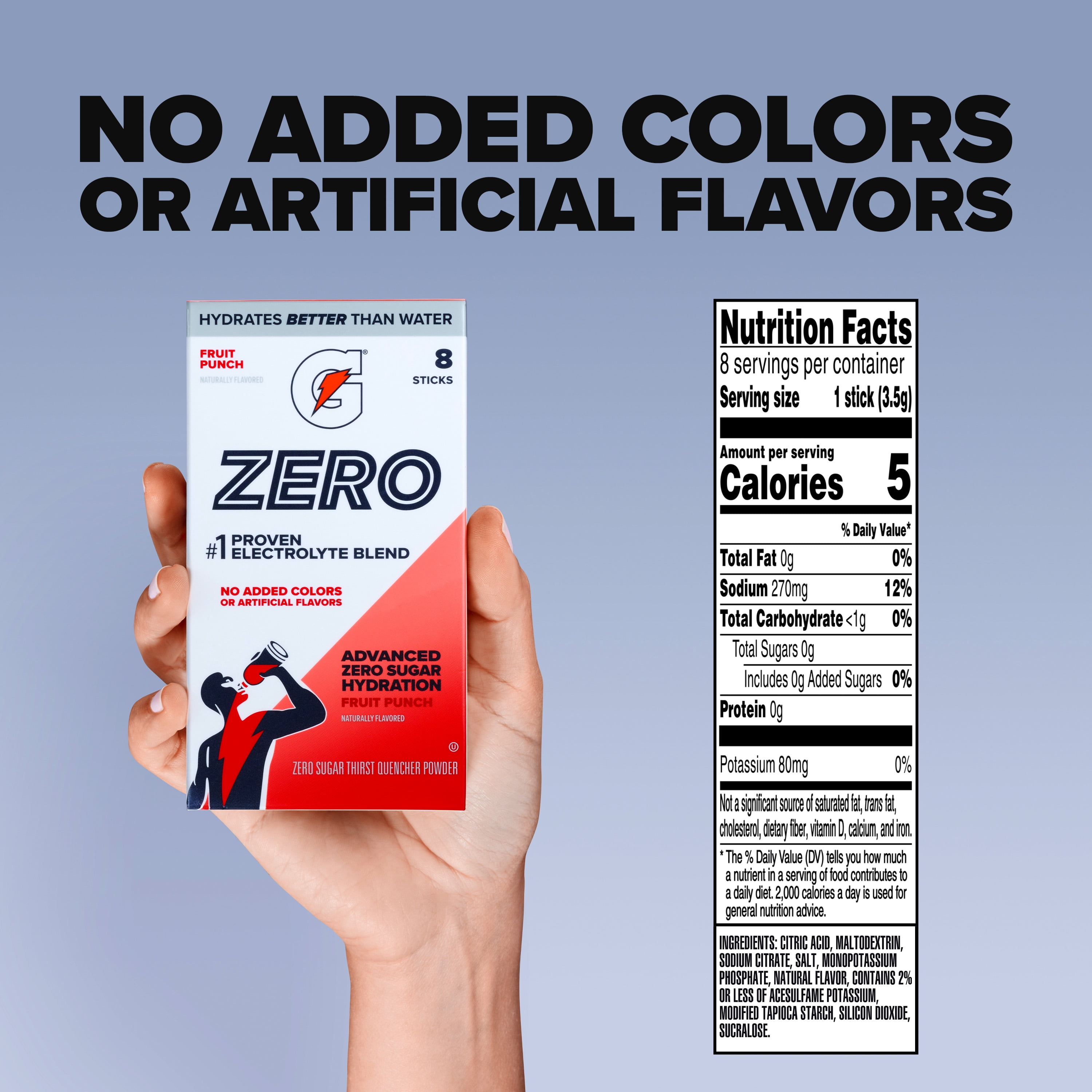 (3 pack) Gatorade Zero Sugar Fruit Punch, On the Go Packs, Electrolyte Powder Drink Mix, 0.12 oz, 8 Sticks