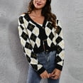thumbnail image 2 of Aboser Womens Y2k Cropped Cardigan Sweaters Preppy Fashion Argyle Plaid Sweater Coat Lightweight Cotton Knit Cardigan Button Up Long Sleeve Crop Tops, 2 of 9