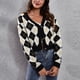 thumbnail image 1 of Cárdigan Cárdigans para mujer Abrigo Casual Rombo Enrejado Blusas Tejido Frente Abierto Suéter Corto Abrigo de Mujer, 1 of 9