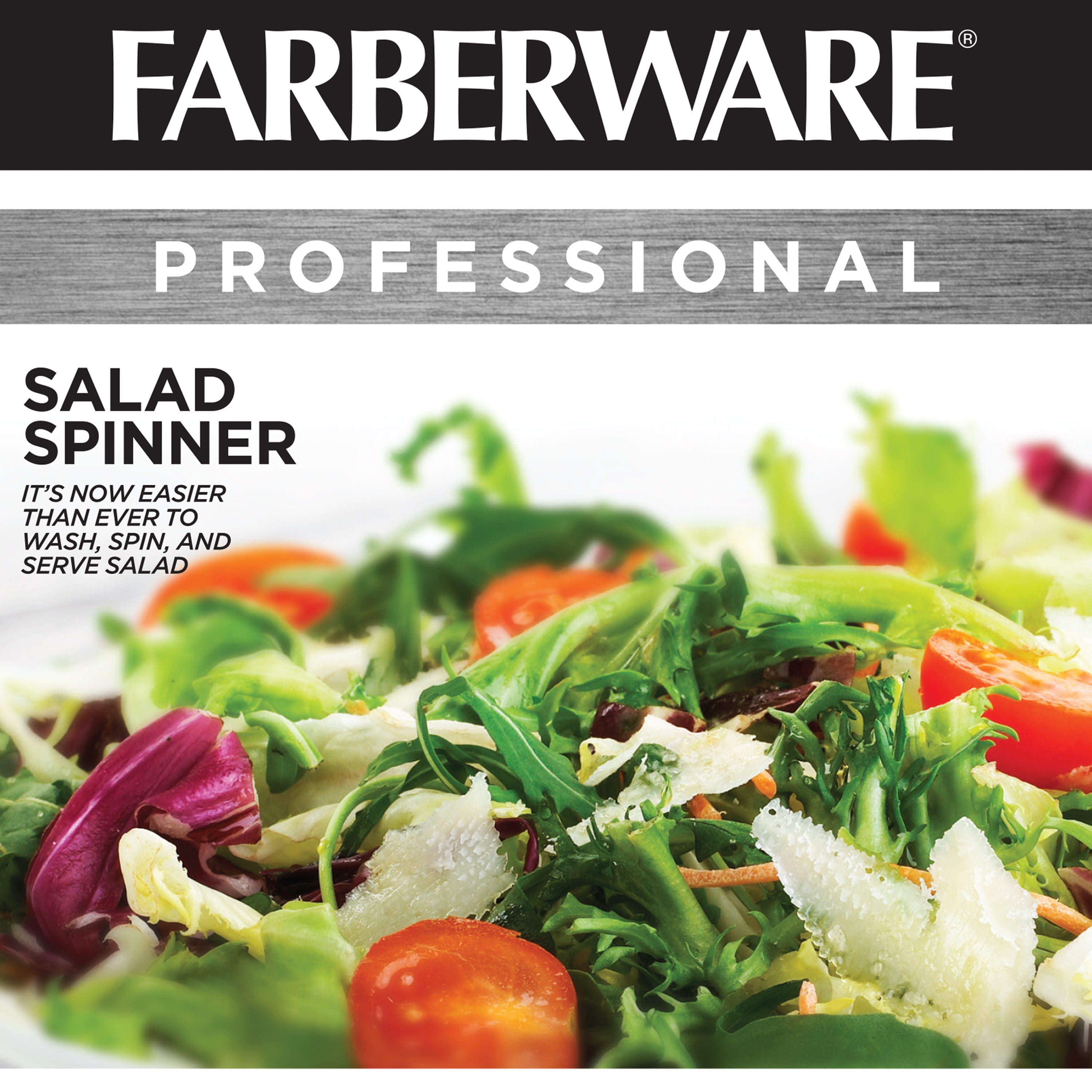 Faberware Pro Salad Spinner Bowl Colander Built In Draining 6.6 Quart