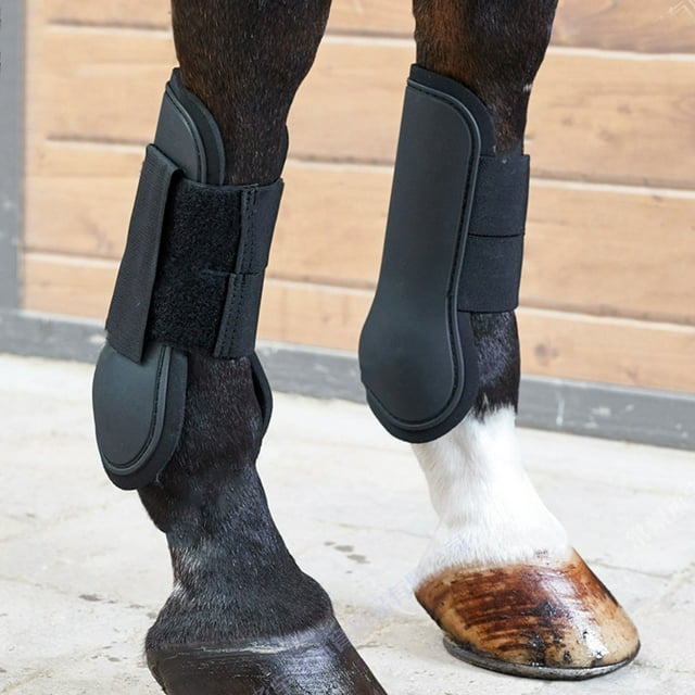 Botas para tendones de Caballo, Protección Cómoda para Saltar, Montar en Senderos, Lavables, Frente Abierto, Negro, 1 Par para Abrenamiento de Caballos