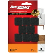 Super Sliders With Gorilla Glue Technology. 1 inch Square Black Rubber Gripper Pads. 16PC.