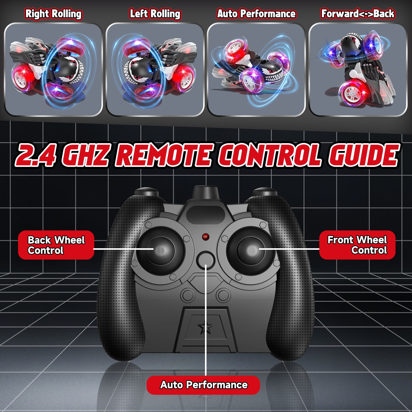 Remote Control Car, RC Cars for Kids 5 6 7 8 9 10 Year Old, 360° Ratation RC Monster Truck Toys with Cool Lights, 2.4Ghz Fast Stunt for Kids Outdoor Toys