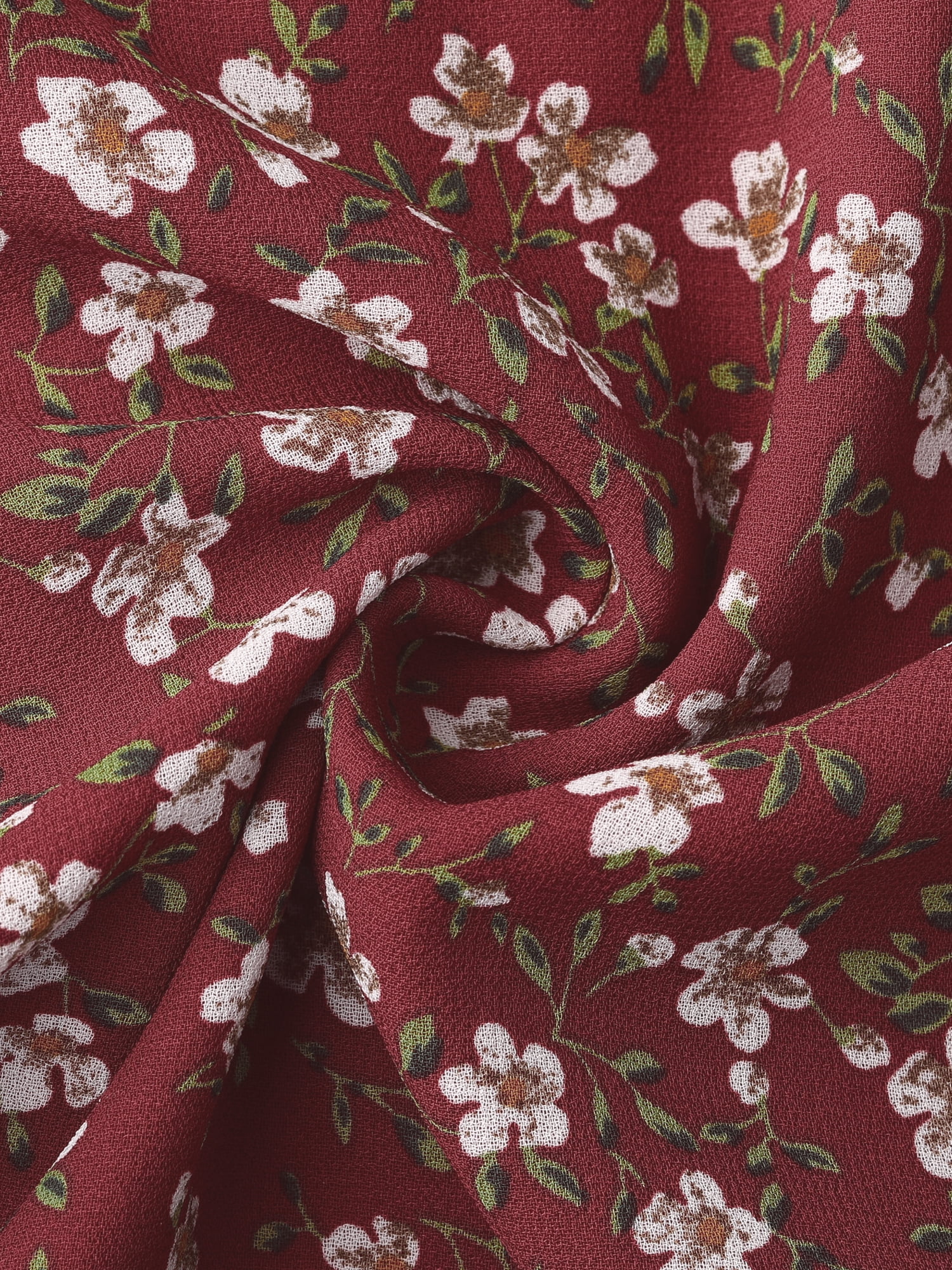 DARING DIVA Floral Chiffon Smocked Waist Ruffled Dress L Burgundy
