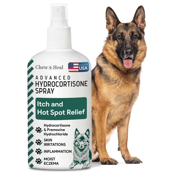 Chew Heal Hot Spot and Itch Relief Spray for Dogs Hydrocortisone Anti Itch Spray for Dogs and Cats, Irritated Skin, Flea Bites and More - 4 oz.