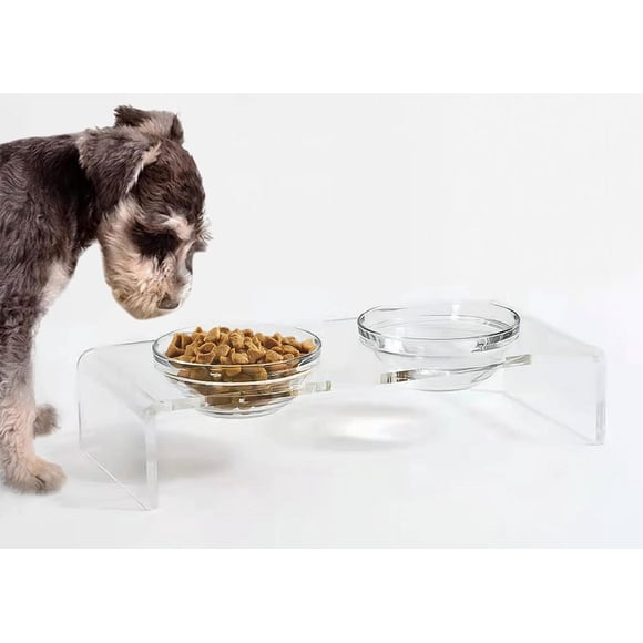 Cuencos Elevados de Acrílico con Soporte Doble y Cuencos Extraíbles para Mascotas