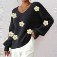 thumbnail image 6 of Cute Sweaters for Women Flowers Applique V Neck Comfy Knit Pullover Tops Long Sleeve Casual Trendy Fall Clothes (M, Black), 6 of 7