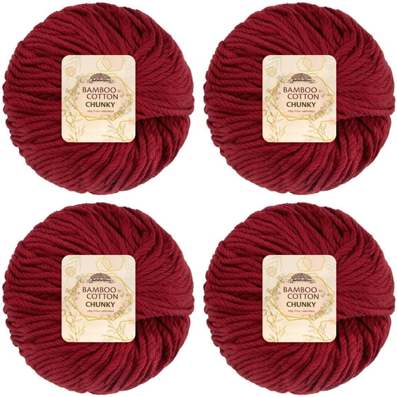 JubileeYarn Bamboo Cotton Chunky Yarn - 100g/Ball - Red Hot Red - 4 Balls