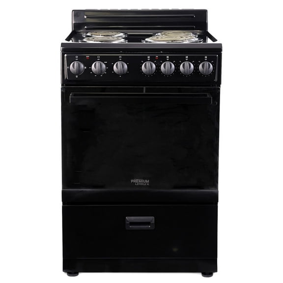 Premium Levella 24 in. 2.7 cu.ft. Single Oven Electric Range with 4 Burners and Storage Drawer in Black