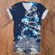 thumbnail image 1 of Puntoco Top de manga corta con cuello en V y estampado navideño para mujer, 1 of 3
