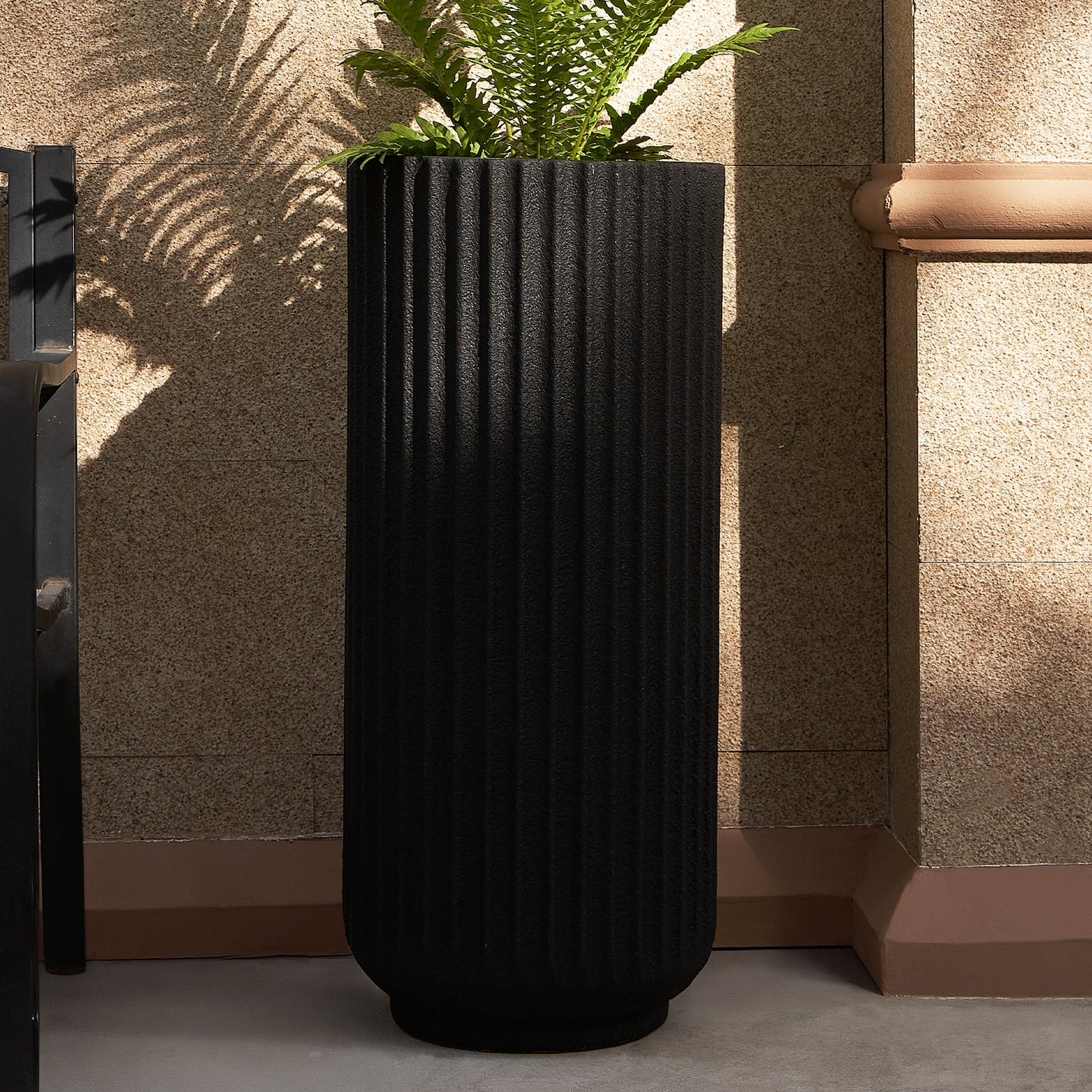 TerraDeco 31.5 Inch Tall Roman Column Concrete Planter（14.2Dx31.5H，36 Pounds）,Durable All-Weather Use with Drainage Holes,Large Rectangular Planter  for Outdoor Indoor Plants